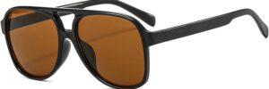 Black Frame Brown Lens Oversized Pilot Sunglasses - Image 3
