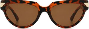 Black Cat Eye Rectangle Sunglasses with Gold Accents - Image 10