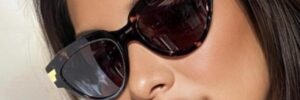 Black Cat Eye Rectangle Sunglasses with Gold Accents - Image 2