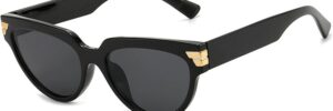 Black Cat Eye Rectangle Sunglasses with Gold Accents - Image 3