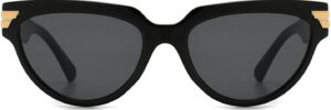 Black Cat Eye Rectangle Sunglasses with Gold Accents