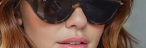 Black Cat Eye Rectangle Sunglasses with Gold Accents - Image 6