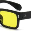 Chunky Black Square Frame Sunglasses with Yellow Lenses