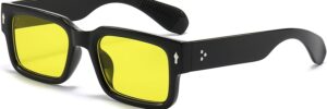 Chunky Black Square Frame Sunglasses with Yellow Lenses