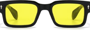 Chunky Black Square Frame Sunglasses with Yellow Lenses - Image 4