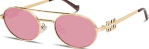 Gold Metal Frame Oval Sunglasses with Dark Lenses - Image 10