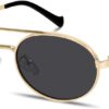 Gold Metal Frame Oval Sunglasses with Dark Lenses