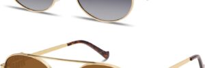 Gold Metal Frame Oval Sunglasses with Dark Lenses - Image 12