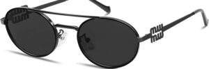 Gold Metal Frame Oval Sunglasses with Dark Lenses - Image 13