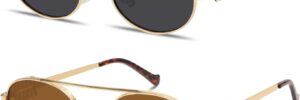 Gold Metal Frame Oval Sunglasses with Dark Lenses - Image 14