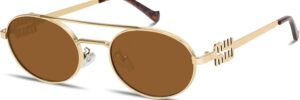 Gold Metal Frame Oval Sunglasses with Dark Lenses - Image 15