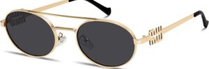 Gold Metal Frame Oval Sunglasses with Dark Lenses