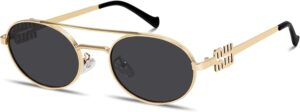 Gold Metal Frame Oval Sunglasses with Dark Lenses