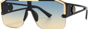 Oversized Flat Top Shield Sunglasses with Gradient Lenses and Gold Accents - Image 10