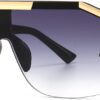 Oversized Flat Top Shield Sunglasses with Gradient Lenses and Gold Accents