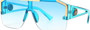 Oversized Flat Top Shield Sunglasses with Gradient Lenses and Gold Accents - Image 11