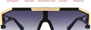 Oversized Flat Top Shield Sunglasses with Gradient Lenses and Gold Accents - Image 3