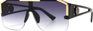 Oversized Flat Top Shield Sunglasses with Gradient Lenses and Gold Accents