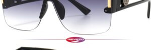 Oversized Flat Top Shield Sunglasses with Gradient Lenses and Gold Accents - Image 4