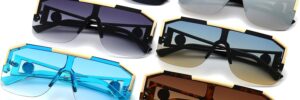 Oversized Flat Top Shield Sunglasses with Gradient Lenses and Gold Accents - Image 7