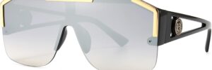 Oversized Flat Top Shield Sunglasses with Gradient Lenses and Gold Accents - Image 8