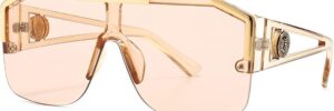 Oversized Flat Top Shield Sunglasses with Gradient Lenses and Gold Accents - Image 9